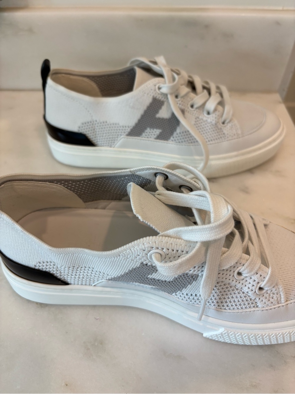 Hermes White Knit Low-Top Sneakers with Black Heel Tab Women 37 - Picture 12 of 13